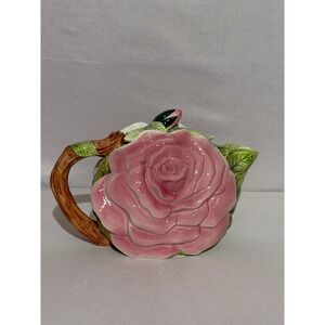 Vintage Fitz & Floyd Omnibus English Rose Ceramic Teapot with Lid Floral Blossom